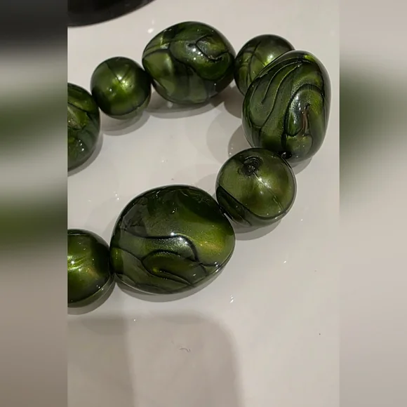 Olive Green Minimalist Bracelet with Sculptural Beads - Picture 9 of 9